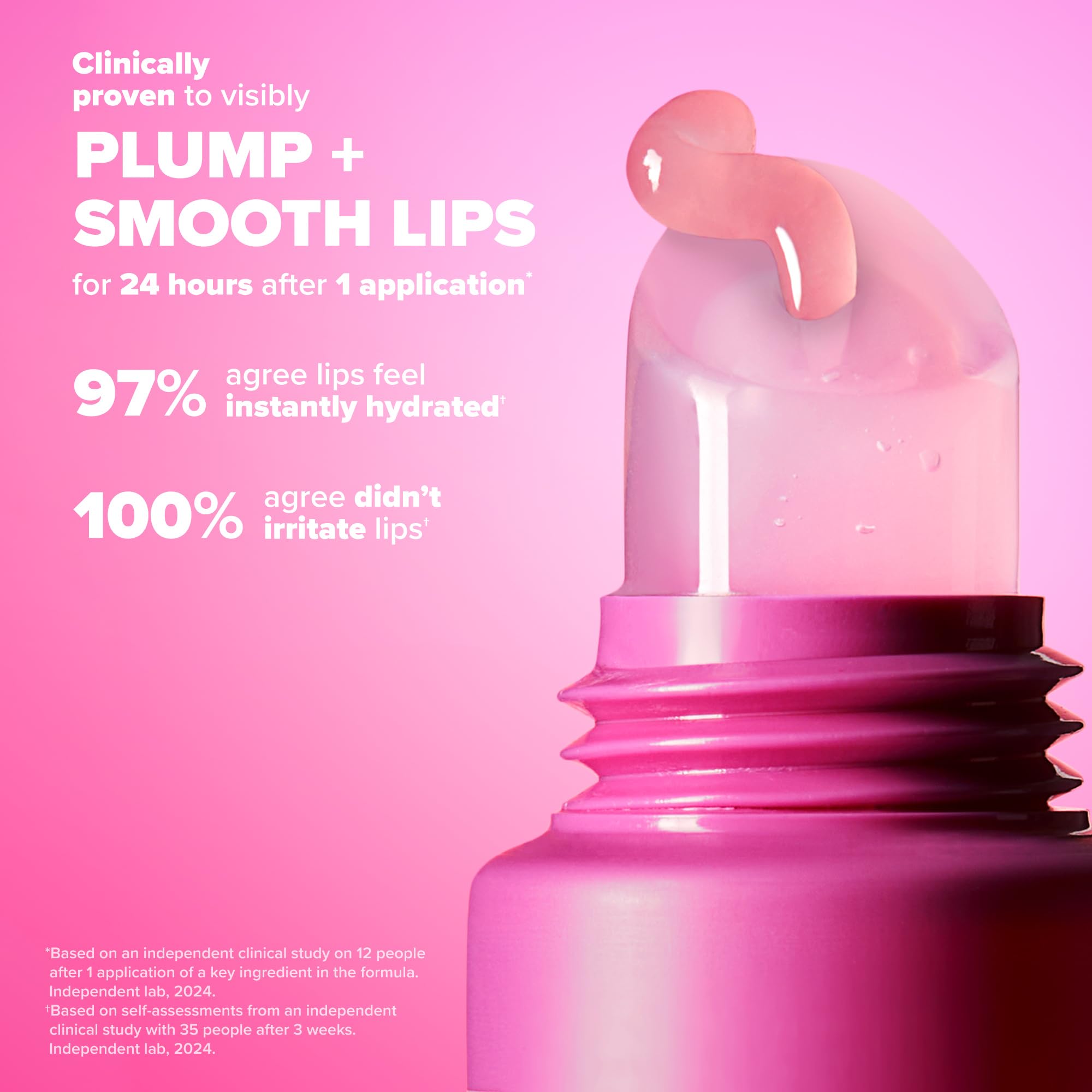 Glossy lips after first application with a non-sticky shine