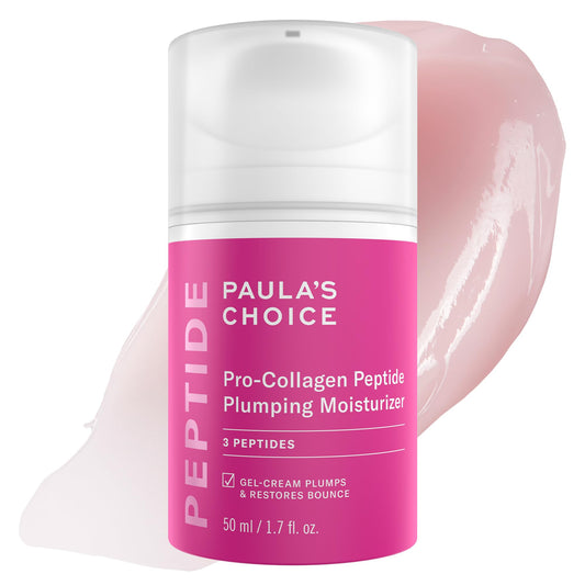 Paula's Choice Pro-Collagen Peptide Moisturizer jar close-up, fragrance-free and hydrating for lasting plumpness.