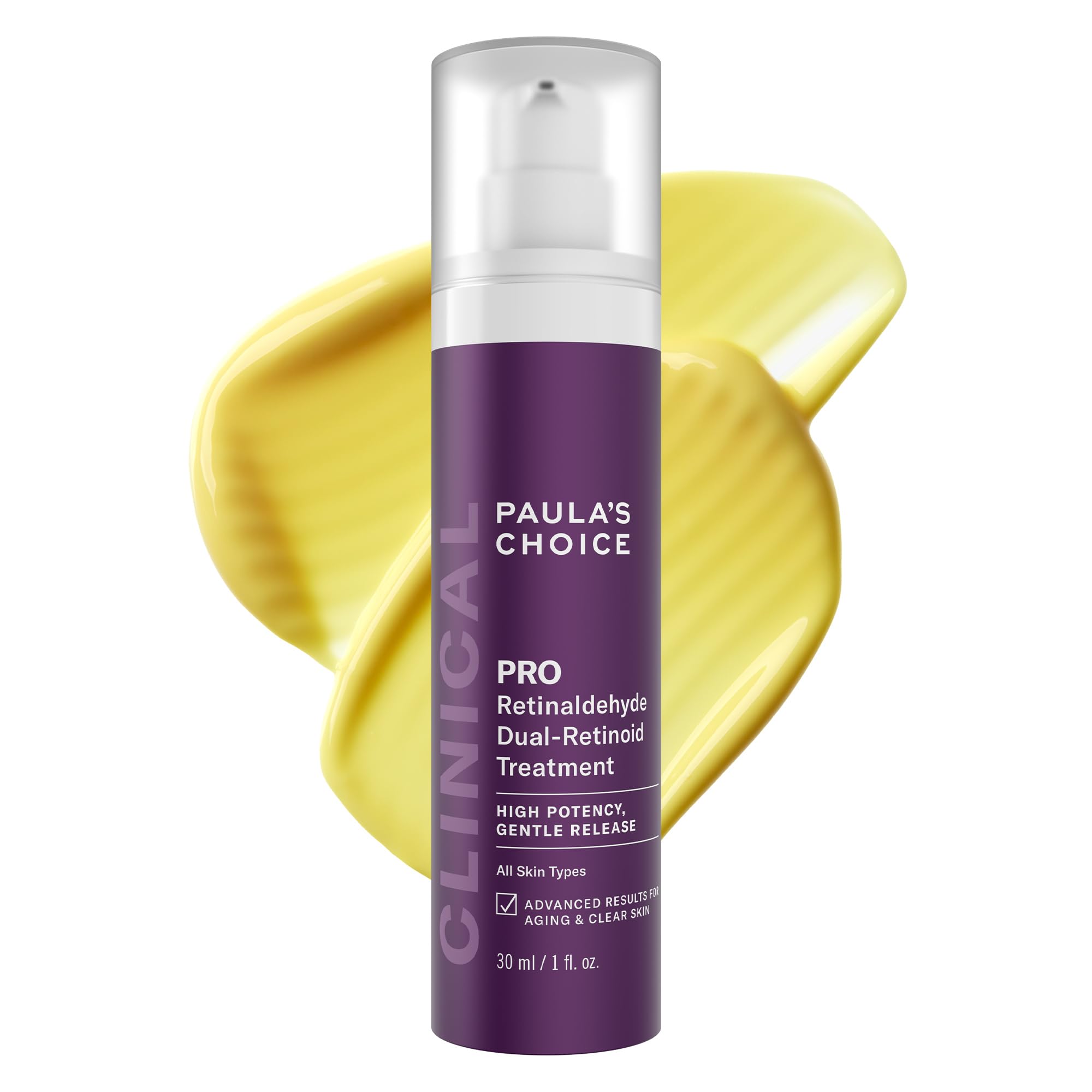 Paula's Choice Pro Retinaldehyde Dual-Retinoid Serum bottle with pump for easy, fragrance-free application.
