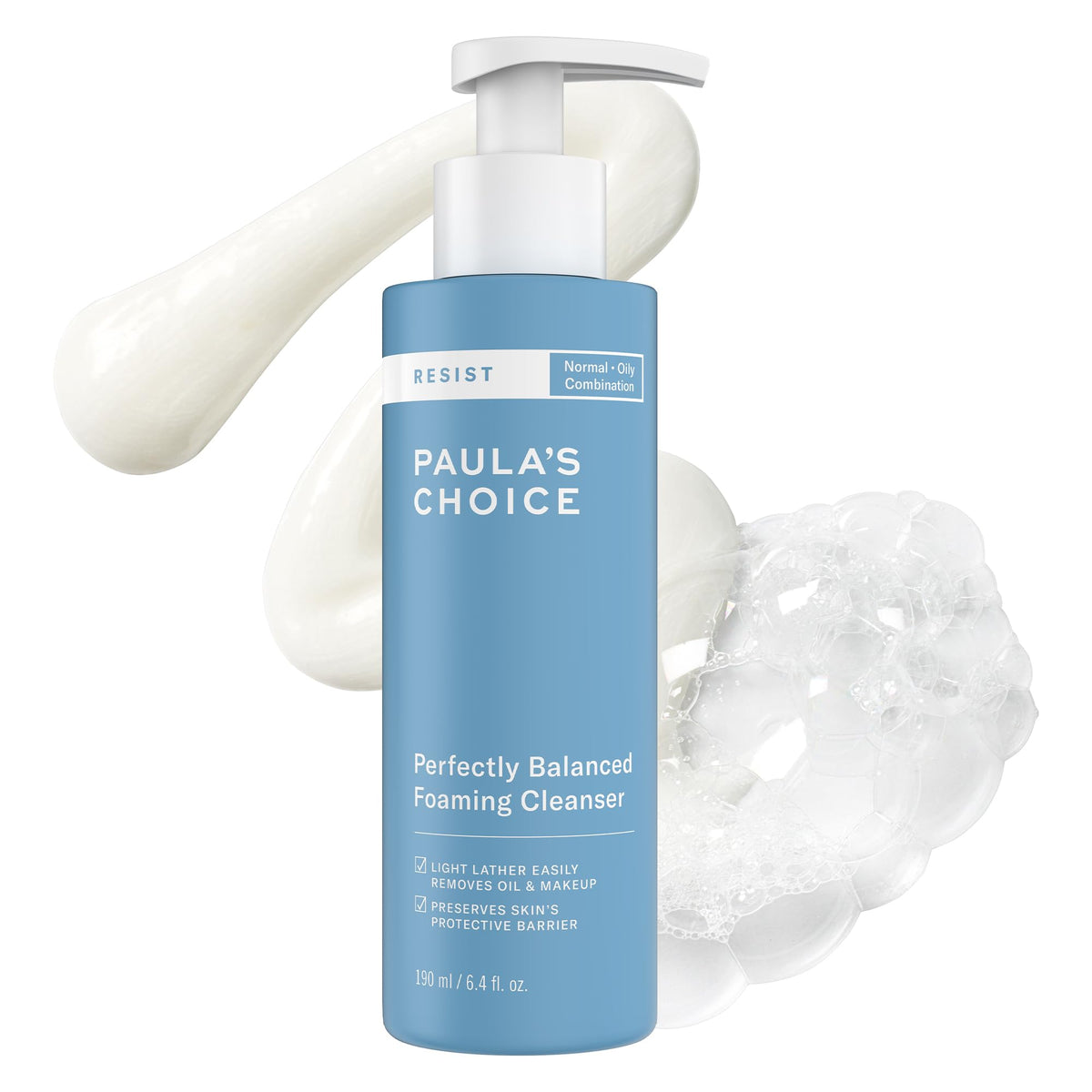 Paula's Choice RESIST balanced foaming cleanser bottle pump for daily use and pore clarity