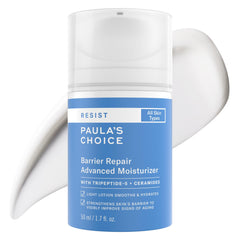 Paula's Choice RESIST Barrier Repair jar shows ceramide-rich moisturizer for barrier support.