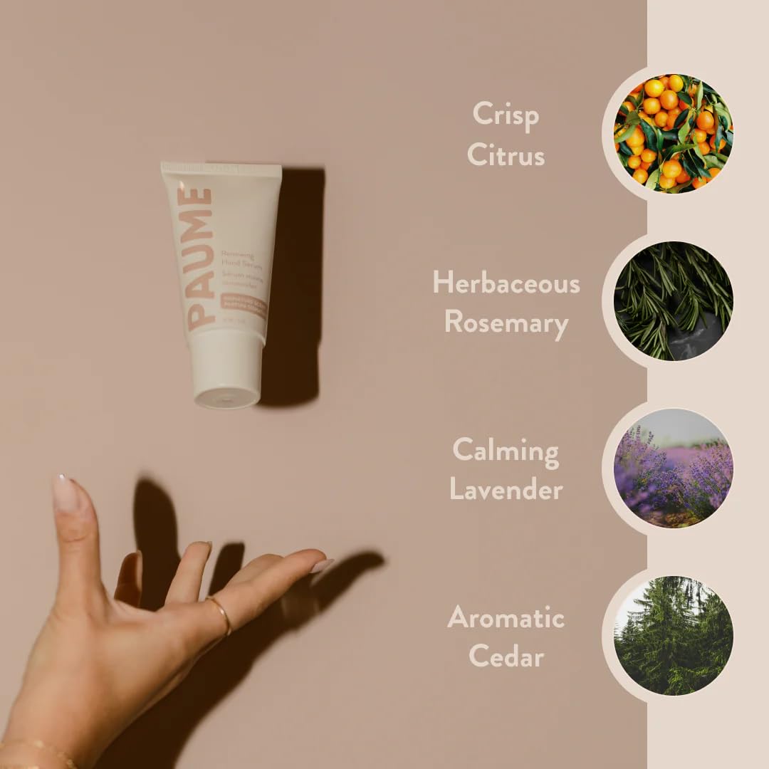 PAUME Renewing Hand Serum with niacinamide and vitamin C evens skin tone.