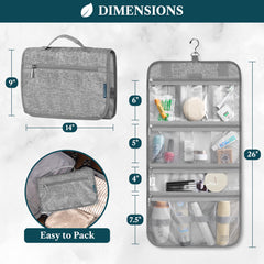 PAVILIA foldable toiletry bag unfolded showing four roomy compartments.