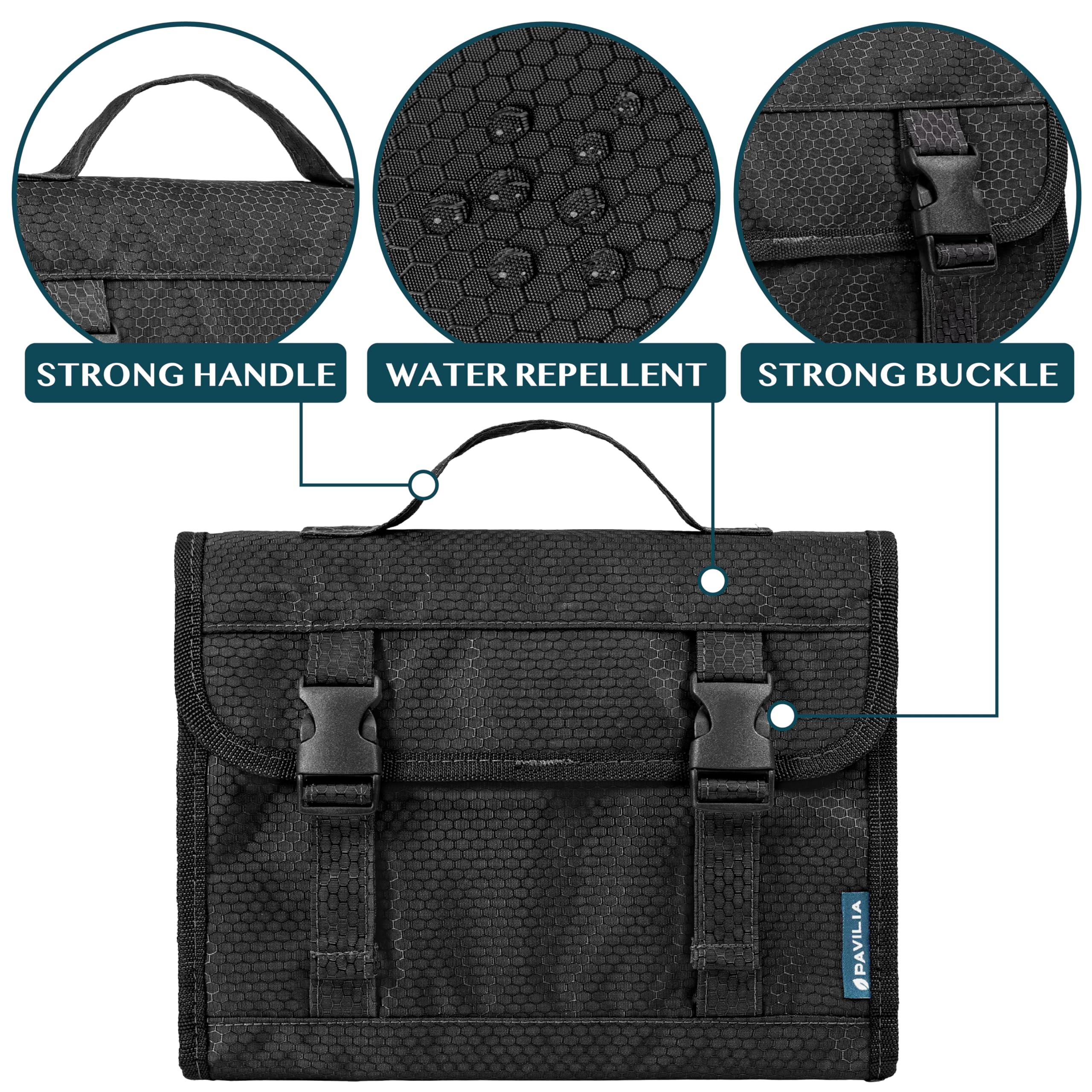 PAVILIA hanging hook shown for easy bathroom storage during hotel stays