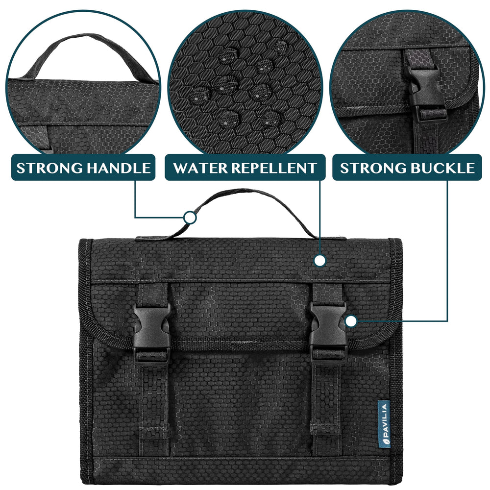 PAVILIA hanging hook shown for easy bathroom storage during hotel stays