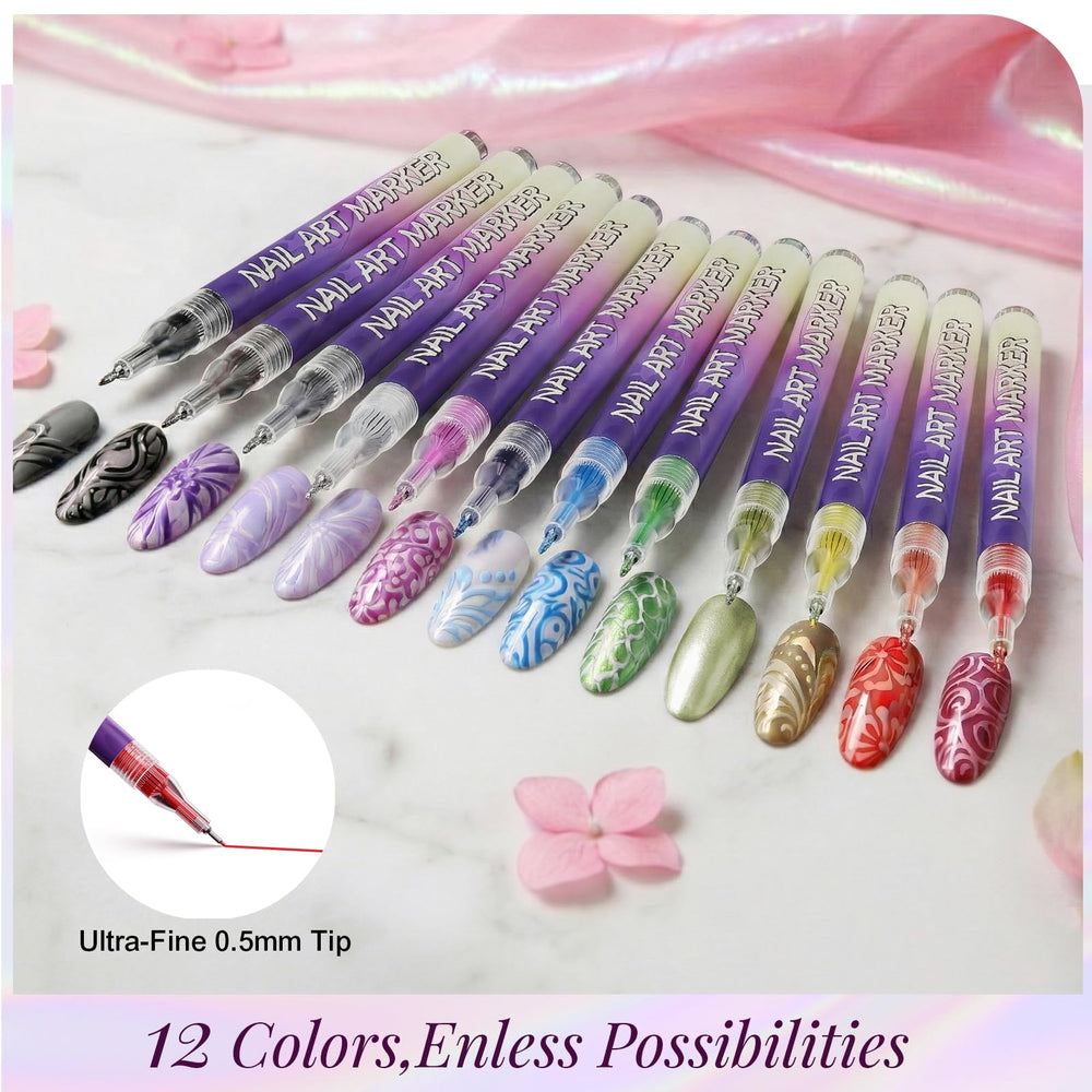 Pawhims nail art markers with 0-5mm tip for crisp lines and tiny florals.