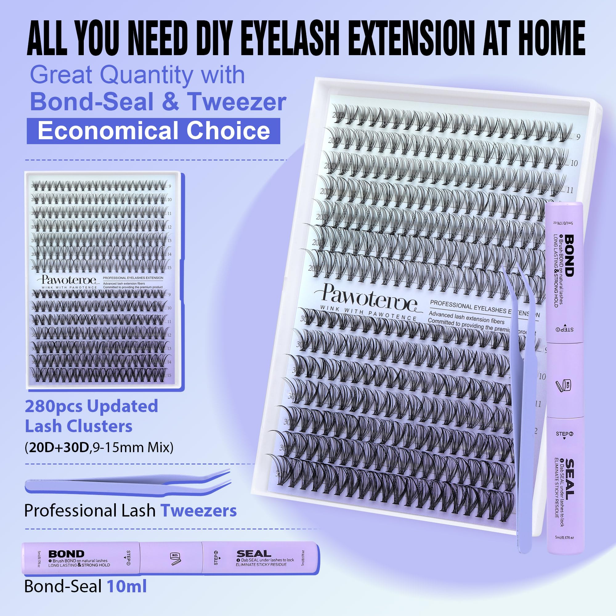 Pawotence 20D/30D cluster lashes 9-15mm for customizable styles.