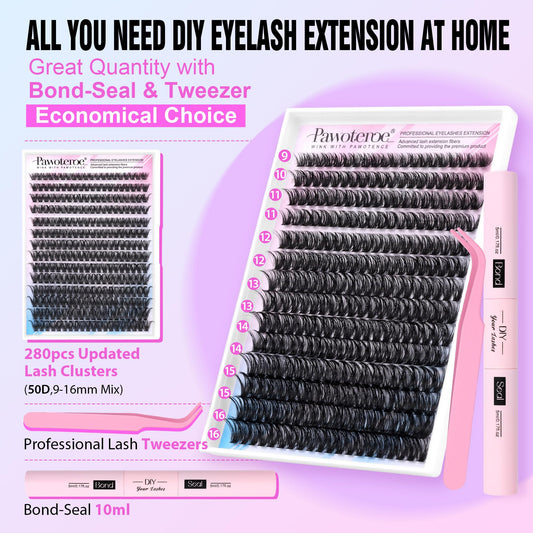 Pawotence 50D 9-16mm cluster lashes for natural, voluminous lashes