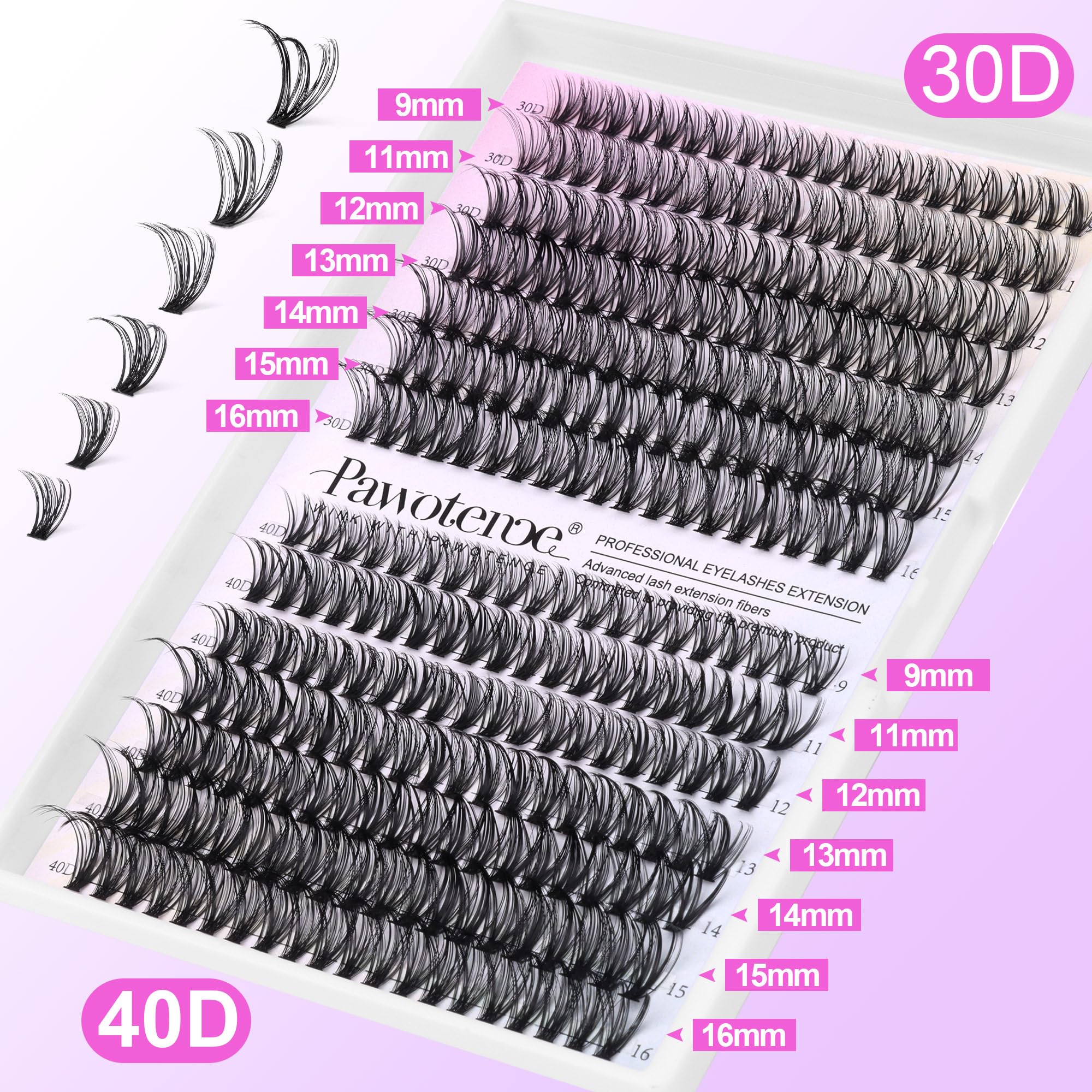 Pawotence cluster lashes 30D/40D in 9-16mm for versatile styles
