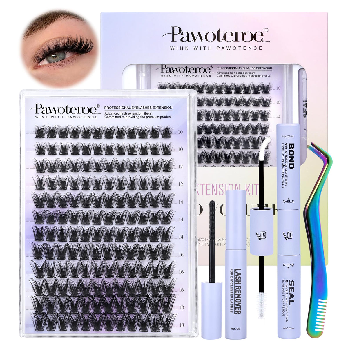Pawotence Kira lash clusters kit 10mm offers versatile length options for blending.