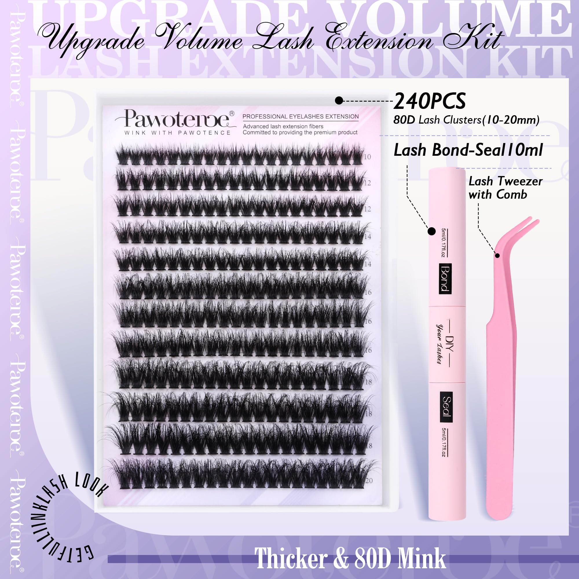 Pawotence 80D mink lash clusters close-up for fuller look.