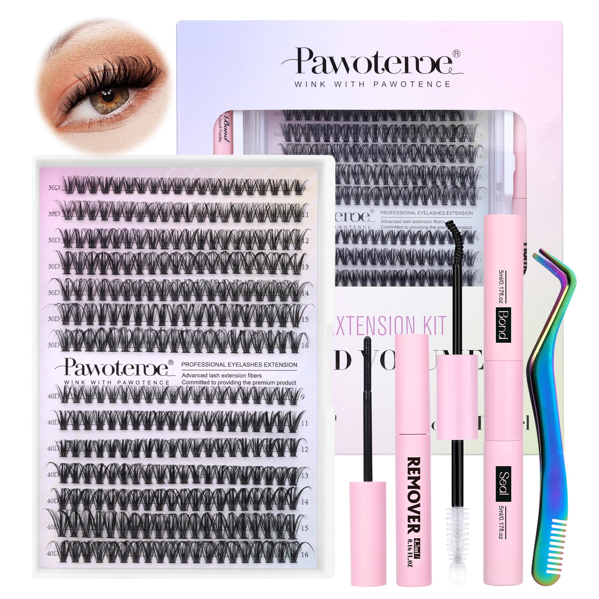 Pawotence lash extension kit with 280 cluster lashes for customizable looks at home