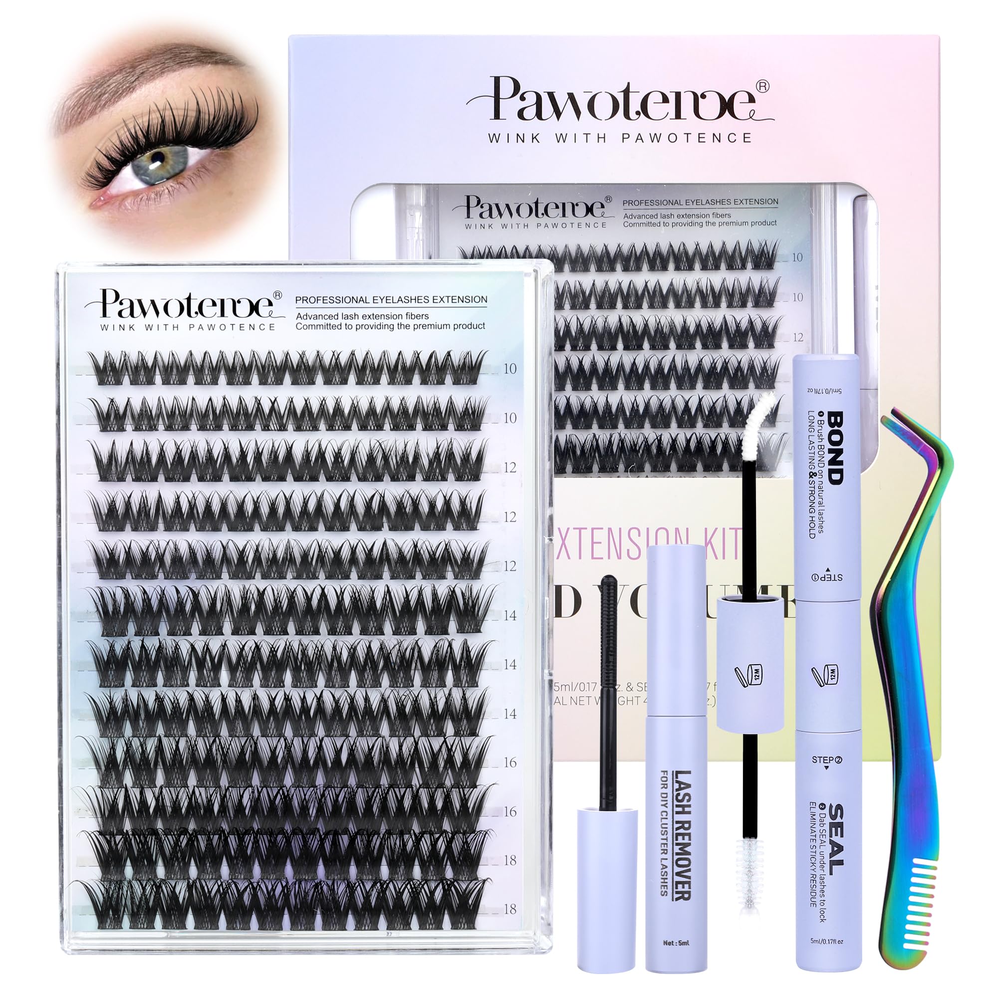 Pawotence Misha lash clusters kit contents for complete application.