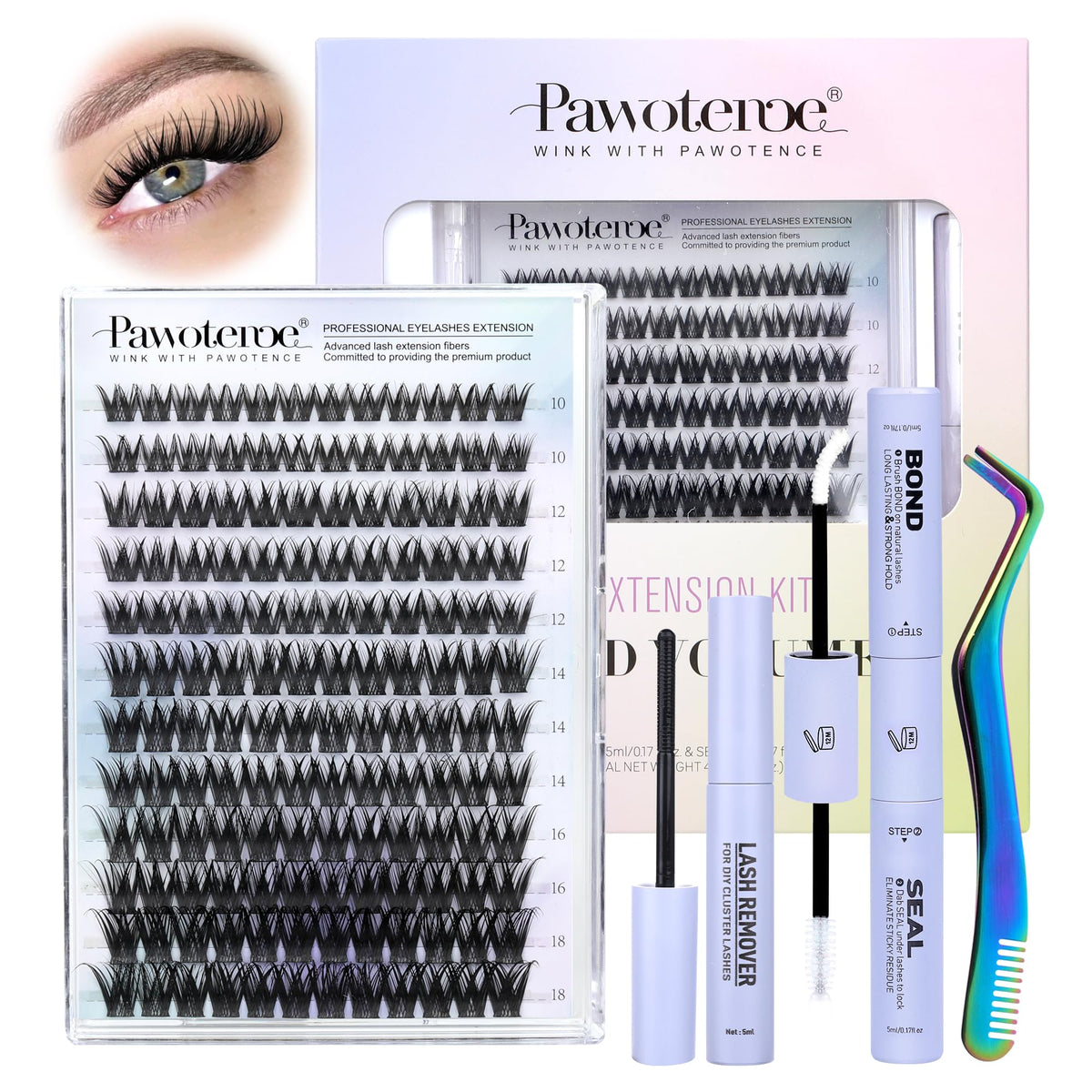 Pawotence Misha lash clusters kit contents for complete application.