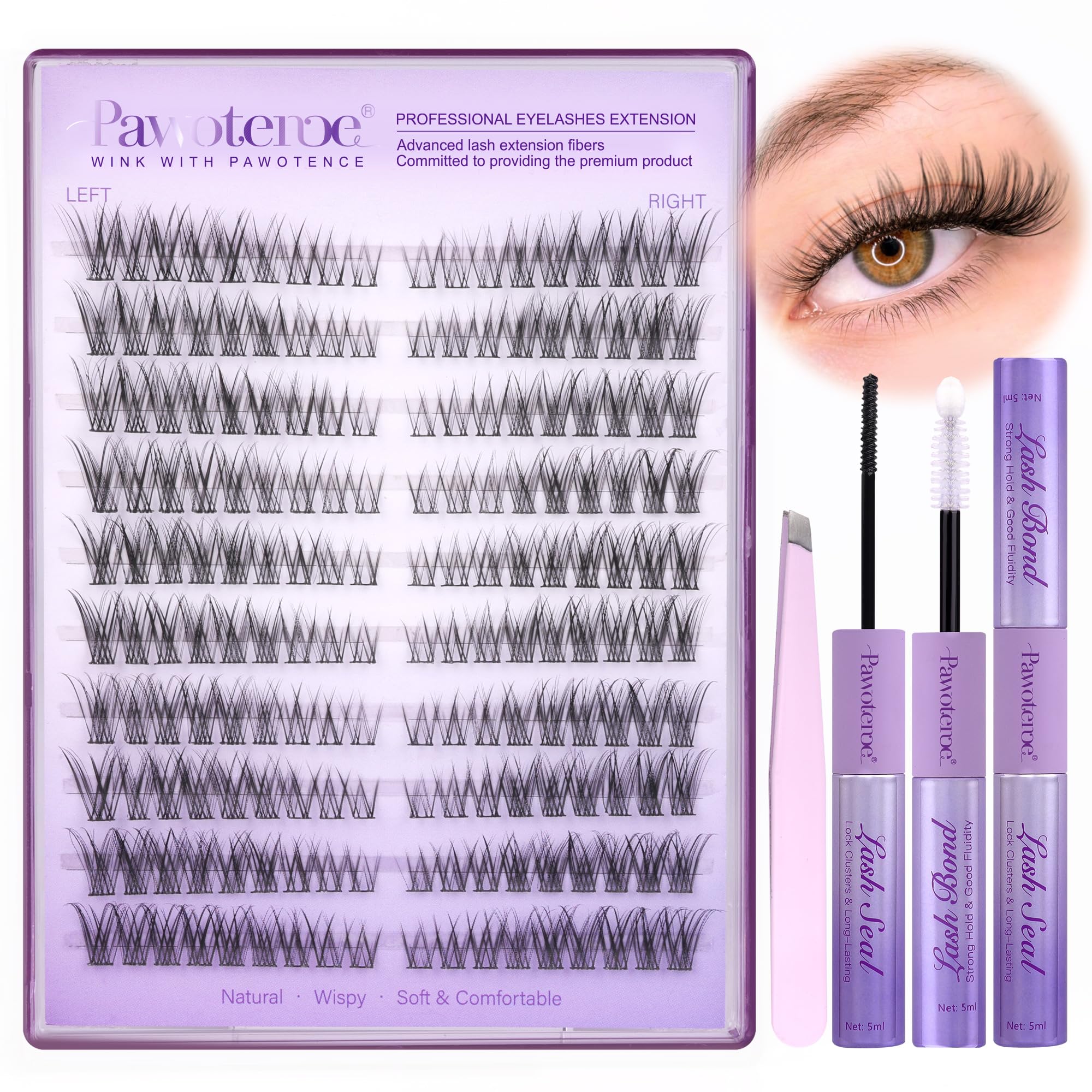 Pawotence Wispy Lash Clusters 180pcs for natural at-home lash extensions