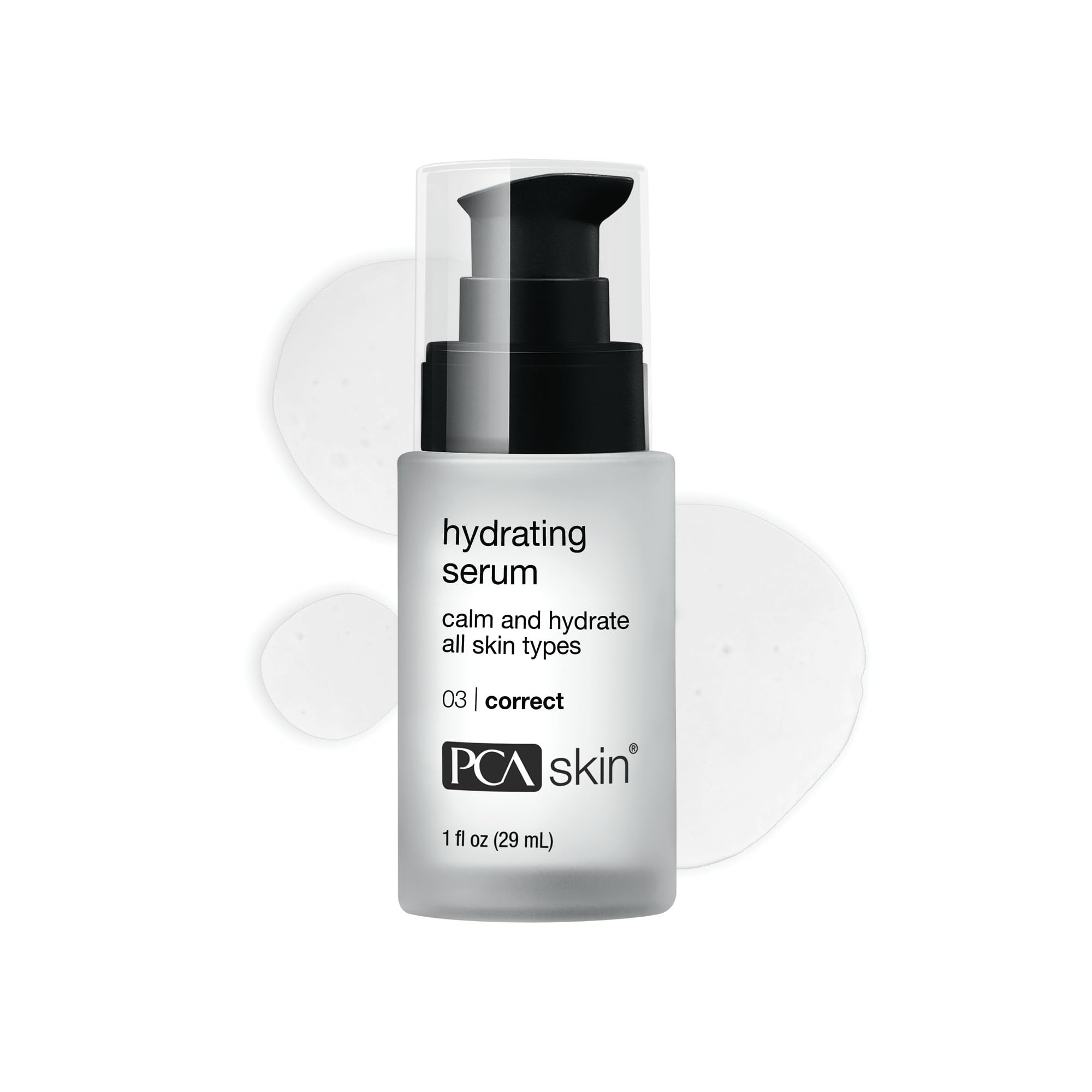 PCA SKIN Hydrating Serum bottle with pump showing gentle hydration for sensitive skin.
