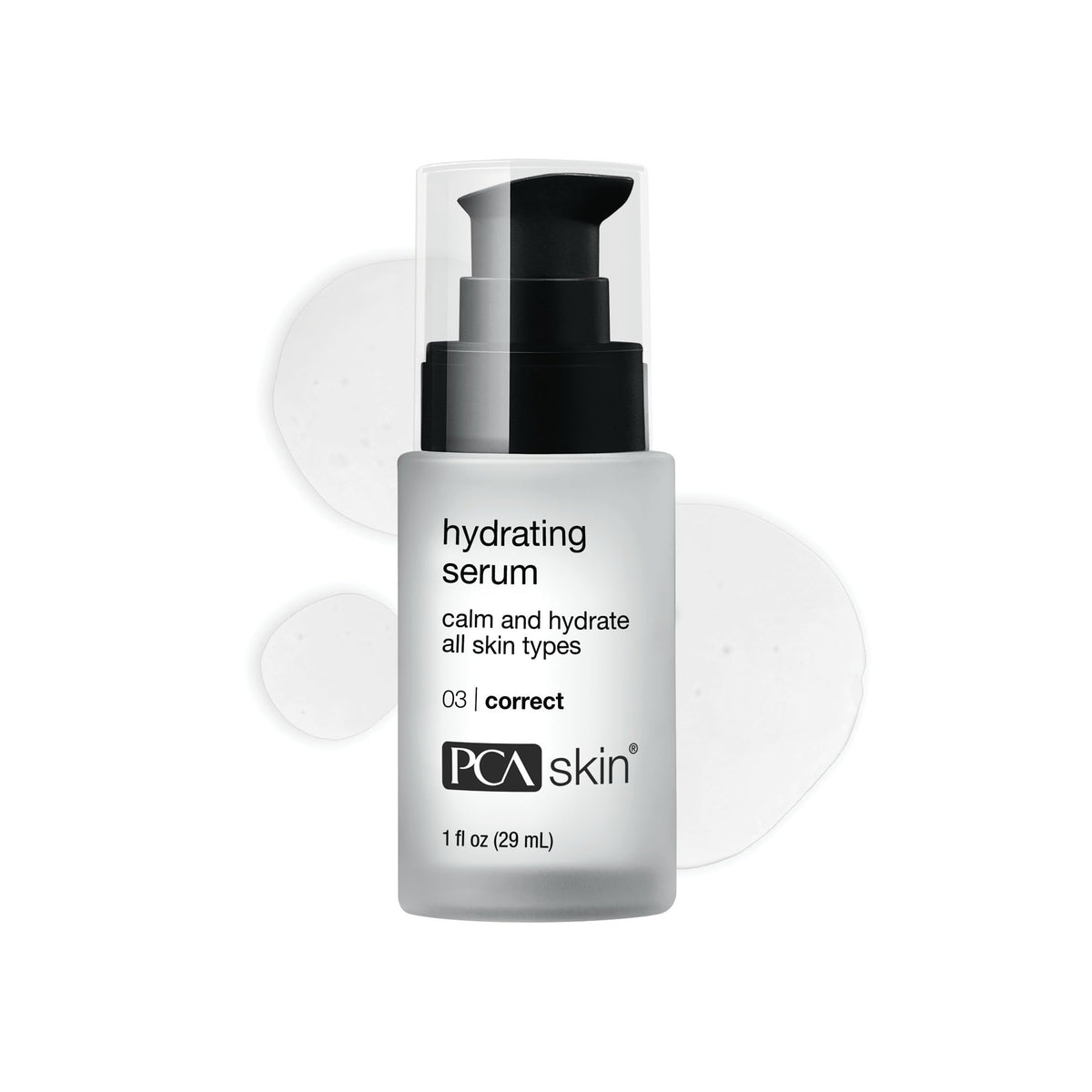 PCA SKIN Hydrating Serum bottle with pump showing gentle hydration for sensitive skin.