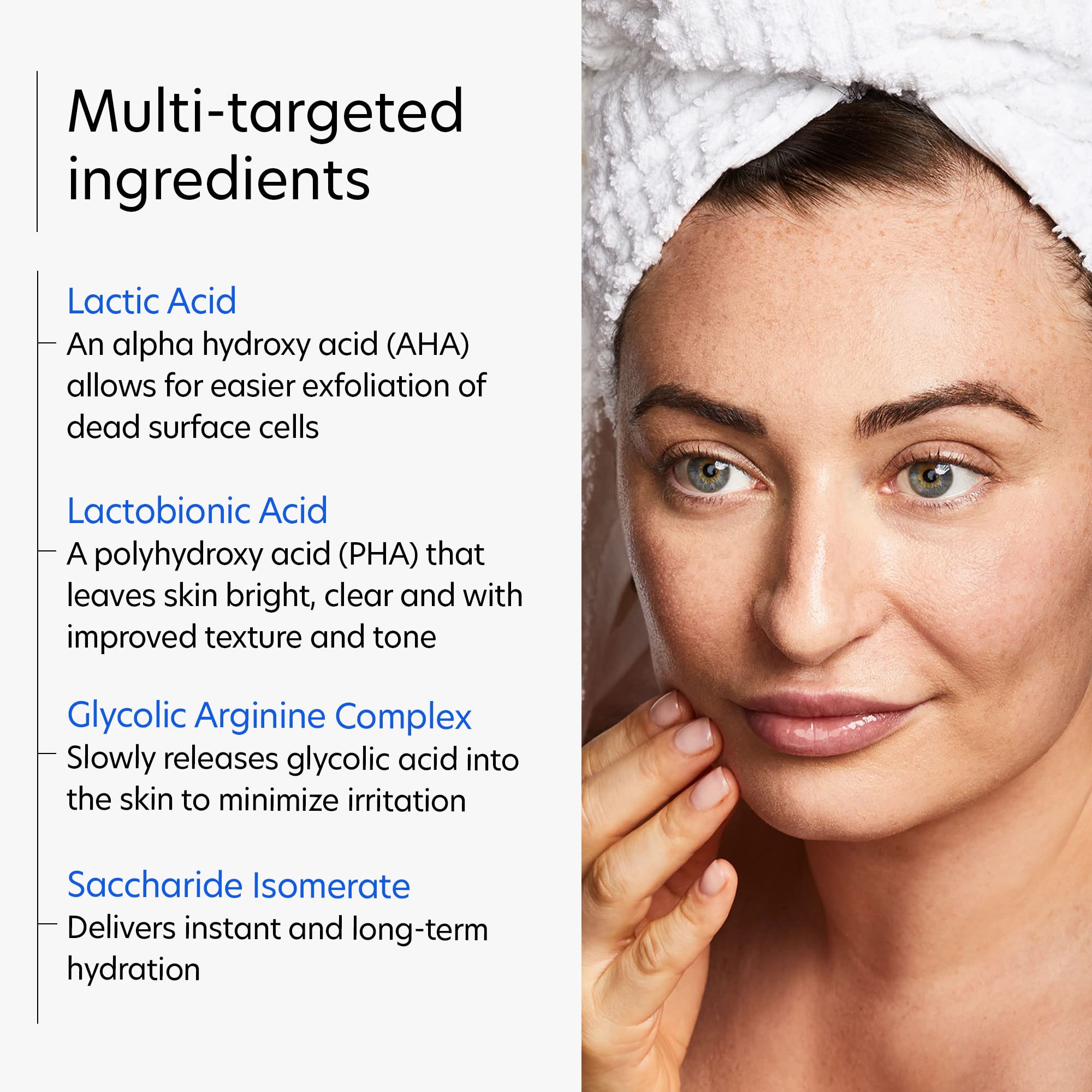 PCA SKIN Resurfacing Serum on nightstand with face and neck application.