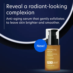 PCA SKIN Resurfacing Serum pump demonstrates daily use for smoother texture.