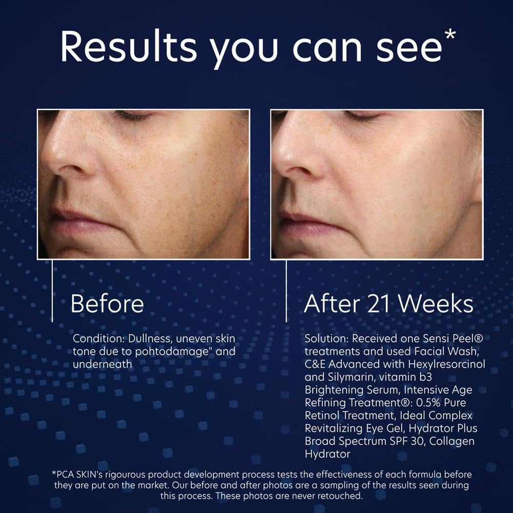 Angled bottle view highlights packaging design of PCA SKIN serum