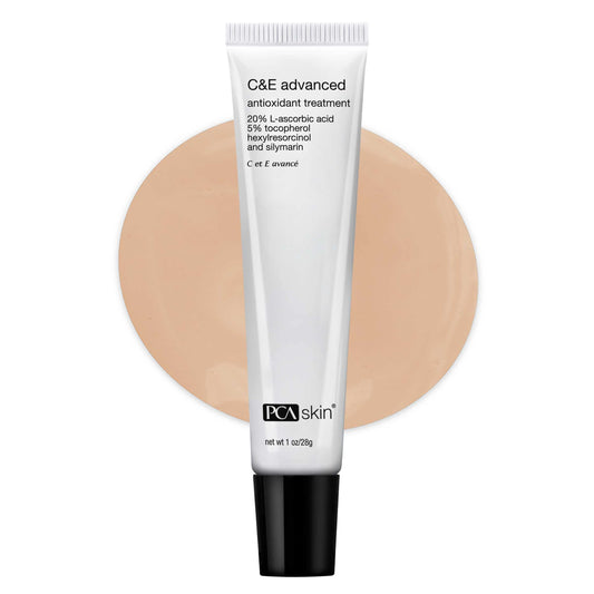 PCA SKIN Vitamin C and E Advanced Antioxidant Treatment tube—even tone and hydration.