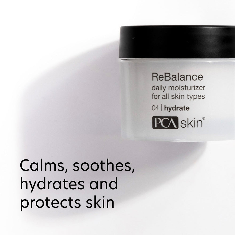 PCA SKIN ReBalance swirl on cheek highlights soothing hydration for sensitive skin