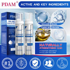 Pdam Minoxidil foam on scalp illustrating quick absorption