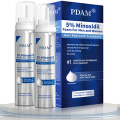 Pdam Minoxidil foam bottle shown for scalp thinning support