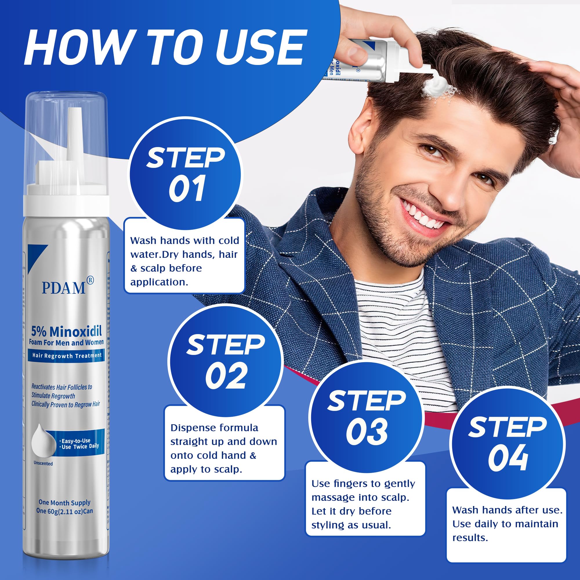 Pdam Minoxidil foam on dry scalp leaves no greasy residue