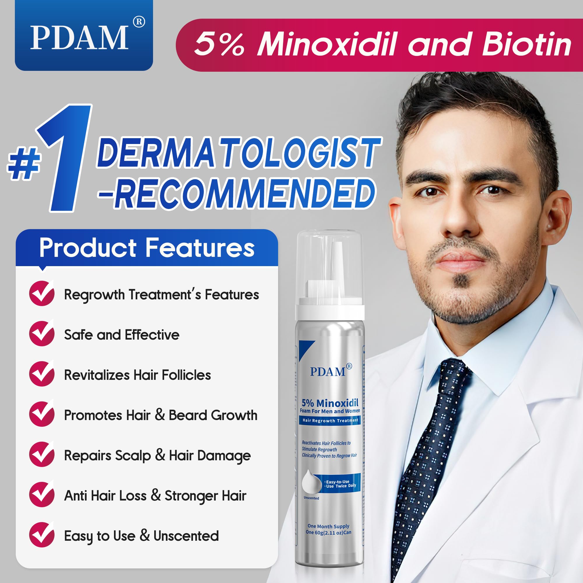 Pdam Minoxidil foam on beard for thicker coverage