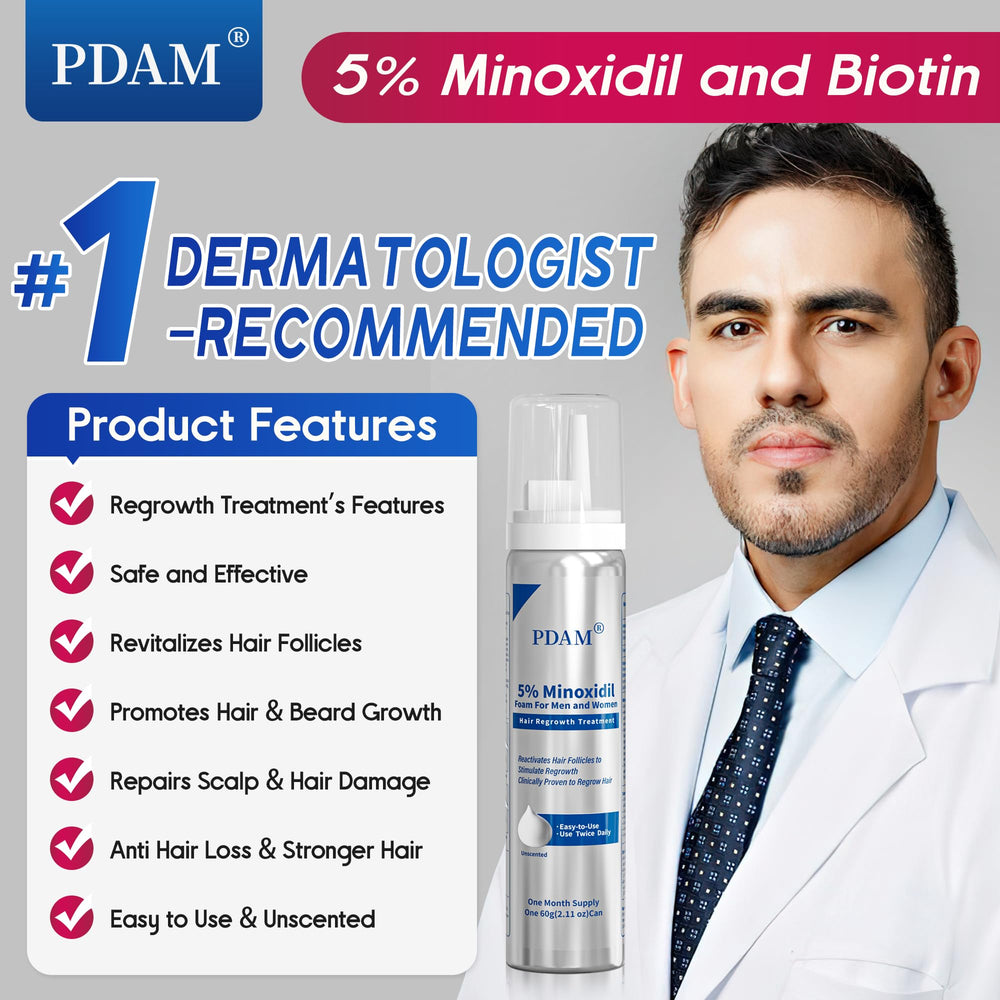 Pdam Minoxidil foam on beard for thicker coverage