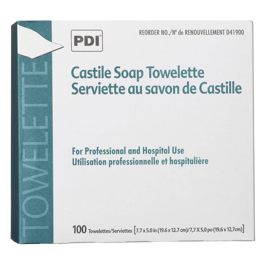 PDI Castile Soap Towelette travel-friendly packet for on-the-go cleansing.