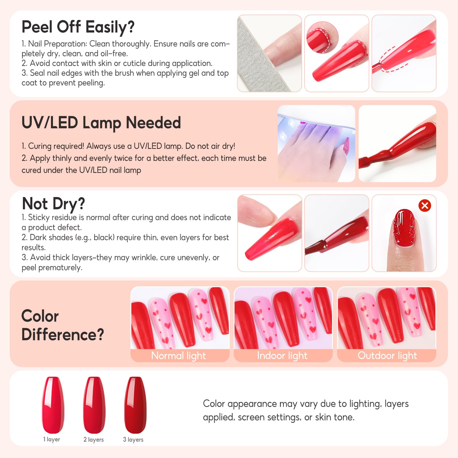 PEACECOLOR long-lasting nails with proper curing and care