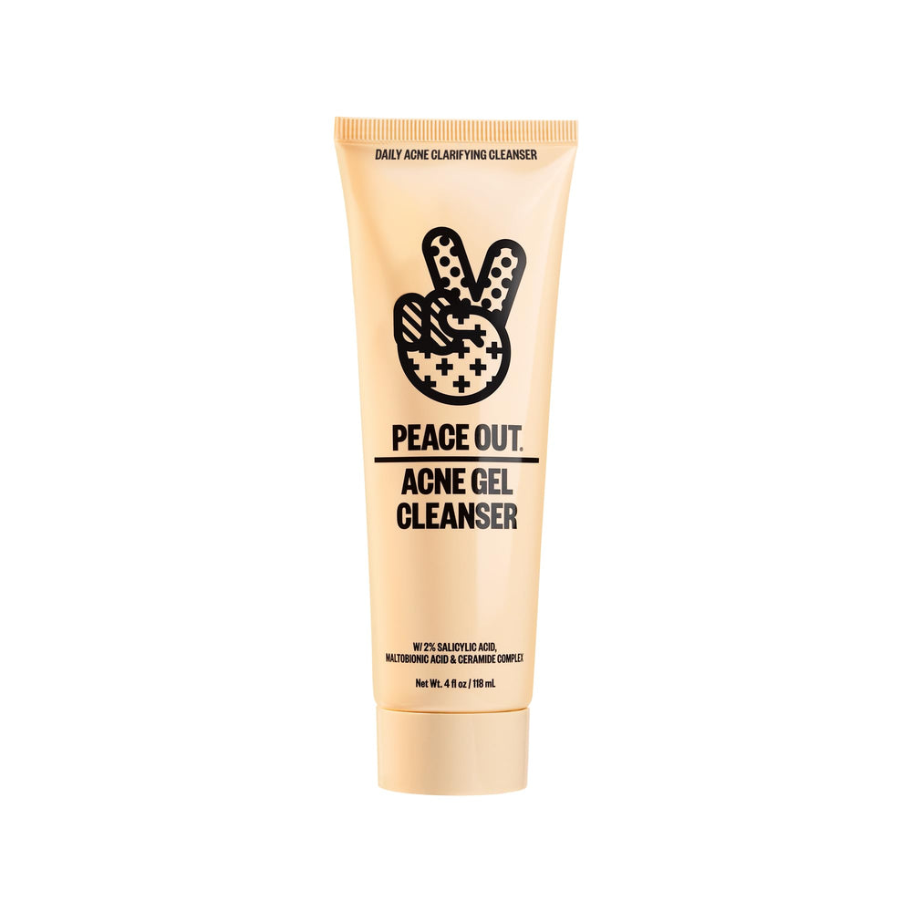 Peace Out Acne Gel Cleanser bottle pour for daily pore cleansing and acne support