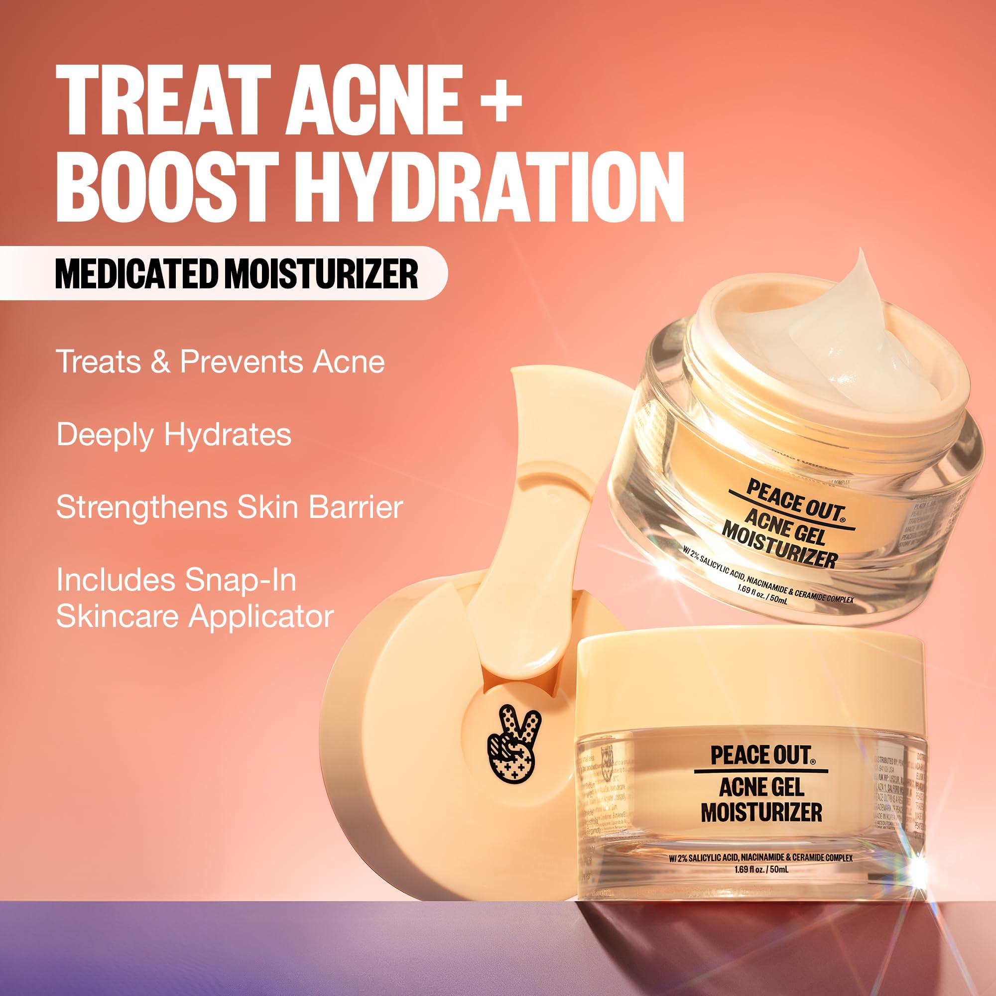 PEACE OUT Acne Gel Moisturizer closeup reveals silky cream for comfortable wear