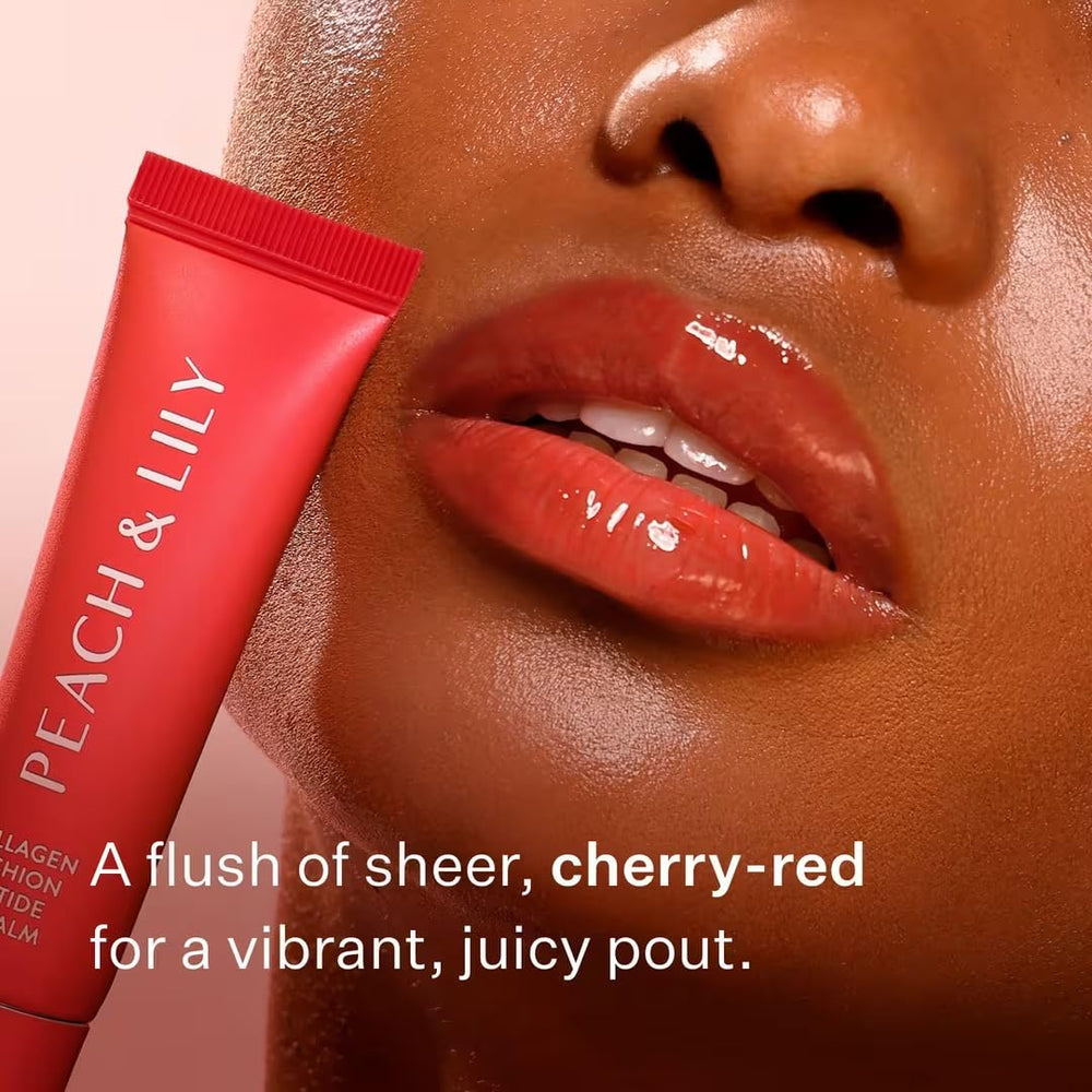 Peach & Lily Cherry Crush uses peptides and ceramides to smooth tiny lip creases.