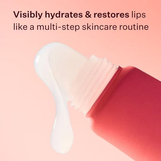 Peach & Lily lip balm provides long-lasting hydration with hyaluronic acid.
