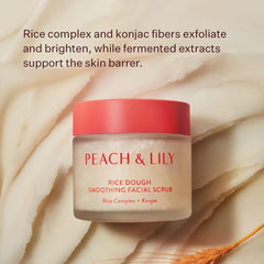 Peach & Lily Rice Dough Scrub with konjac fibers for soft exfoliation