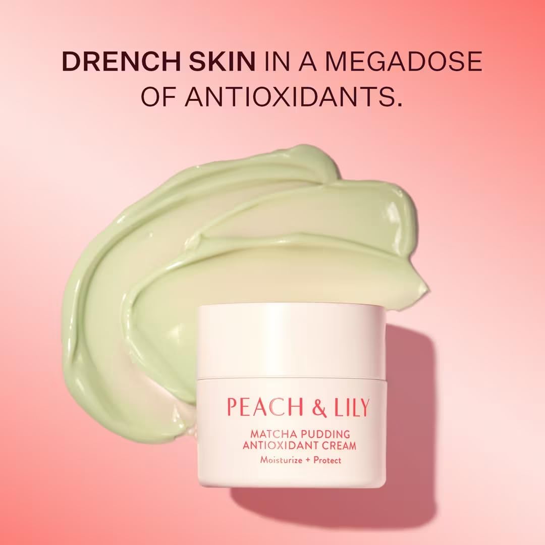 Hands applying Peach Lily Matcha Pudding onto a clean face.