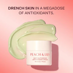 Hands applying Peach Lily Matcha Pudding onto a clean face.