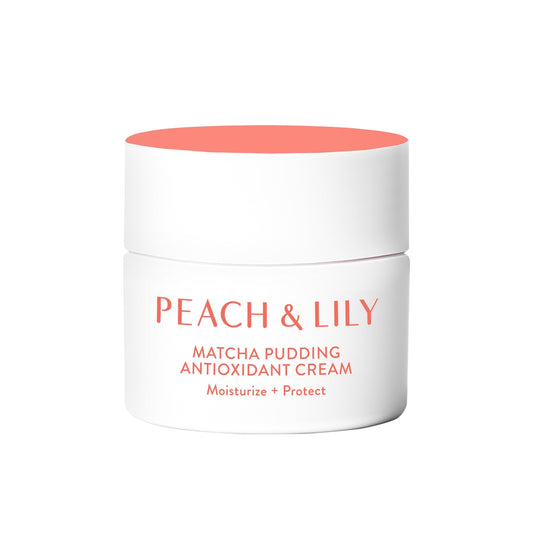 Peach Lily Matcha Pudding Cream jar highlighting rich hydration for glowing skin.