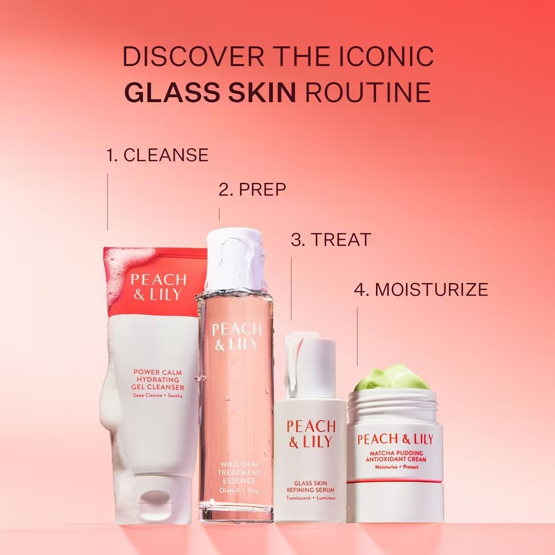 Morning skincare setup with Peach Lily Matcha Pudding as last step.