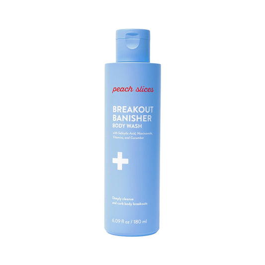 Peach Slices Breakout Banisher Body Wash bottle promotes clear skin