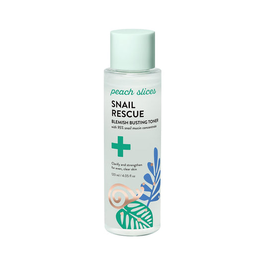 Peach Slices Snail Rescue Toner bottle in hand, balanced hydration
