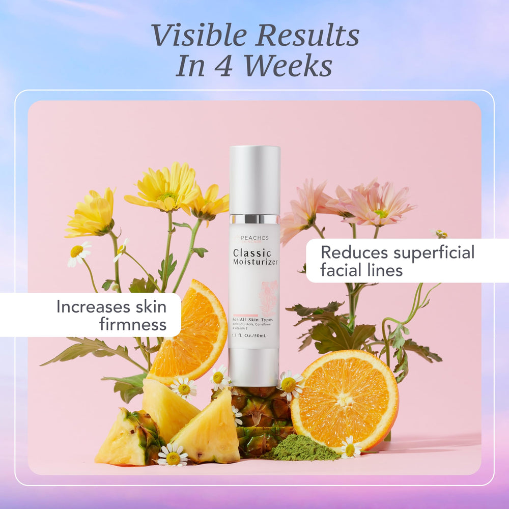 Peaches Skin Care daily use moisturizer for dry skin delivering soft, balanced hydration.