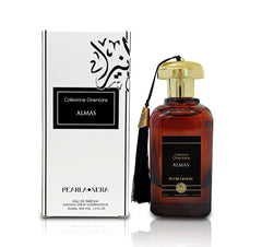 PEARLANERA ALMAS oud bottle in amber glass offers lasting presence.