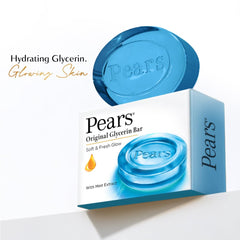 Pears bathing bar in dish shown, showcasing glycerin for hydration.