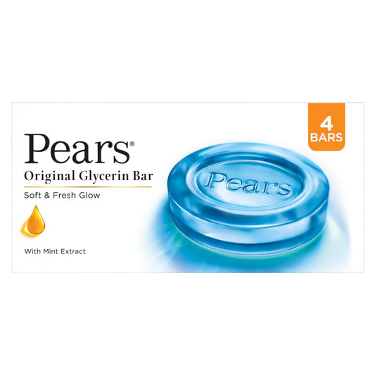 Pears soap packaging on shelf highlighting gentle cleansing and moisture preservation.