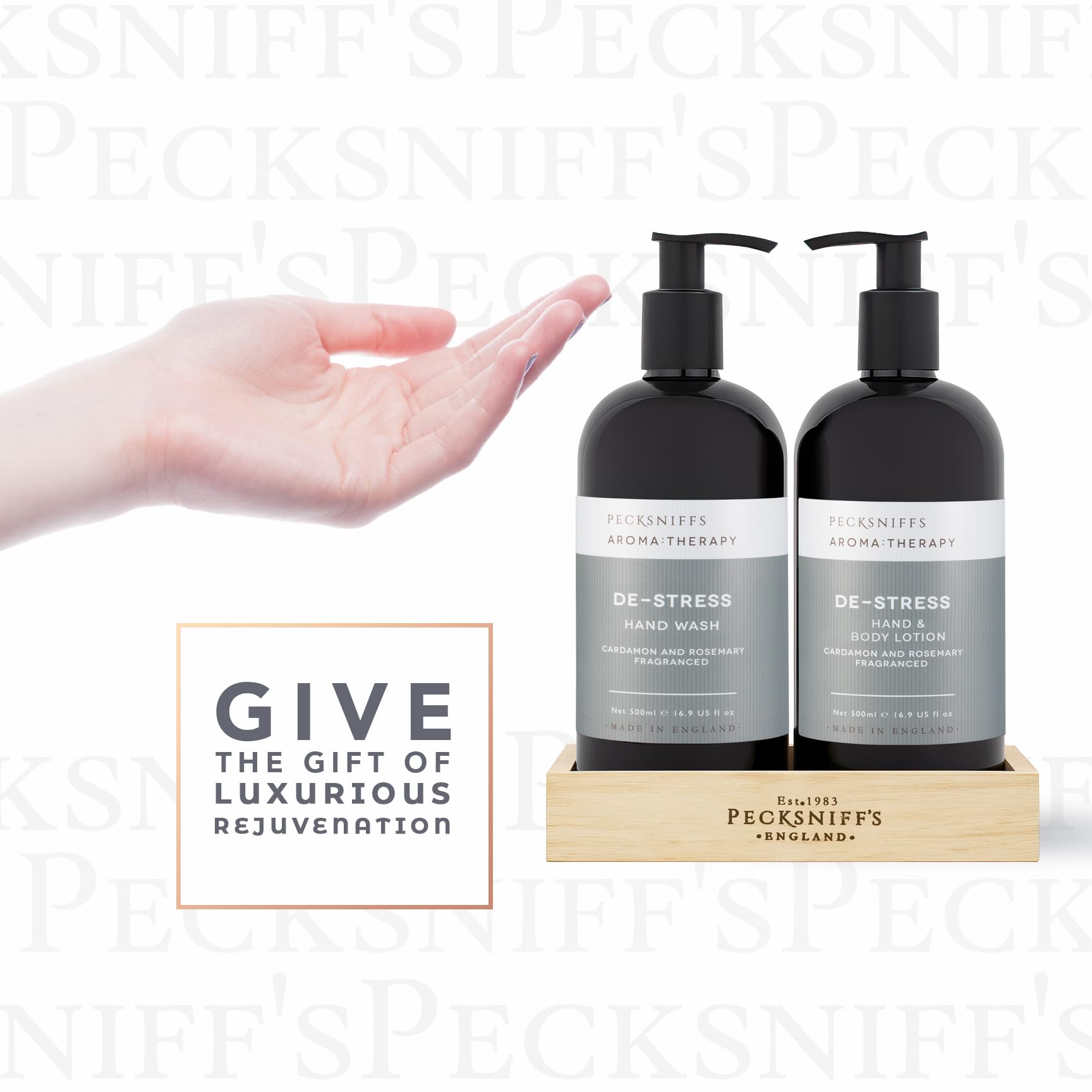 Pecksniff's 500 ml pump bottle ready for daily use at home