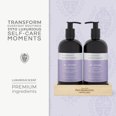 Closeup of Pecksniff's Aroma Therapy 500ml hand wash bottle for daily use